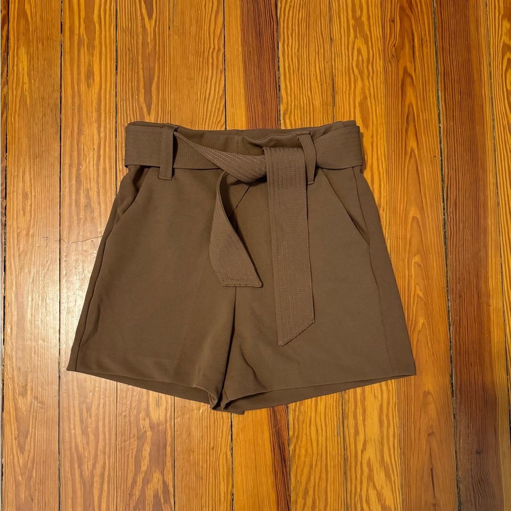 Elegant High-Waisted Brown Shorts with Belt